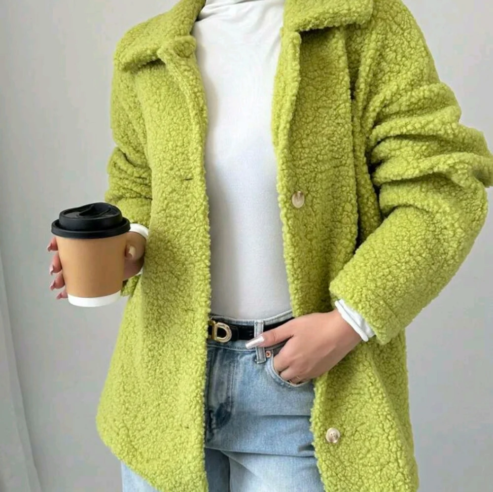 Solid Color Front Button Long Sleeve Casual Sherpa Collar Jacket Fall/ Winter - Picture 4 of 6